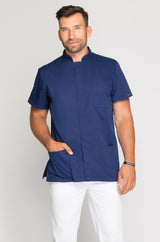 Men's medical blouse with stand-up collar, navy blue