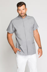 Men's medical blouse with stand-up collar, gray