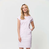 Rochie cosmetică CAMILA albă cu imprimeu