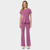 Bluza medyczna damska z baskinką KIM w kolorze Berry Crush - kobieca, taliowana - Vena Uniformy