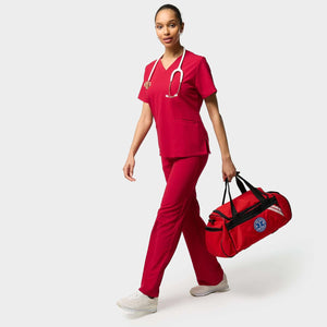 EMILY scrubs medical blouse - RED CHERRY - Model  ( 177 cm)