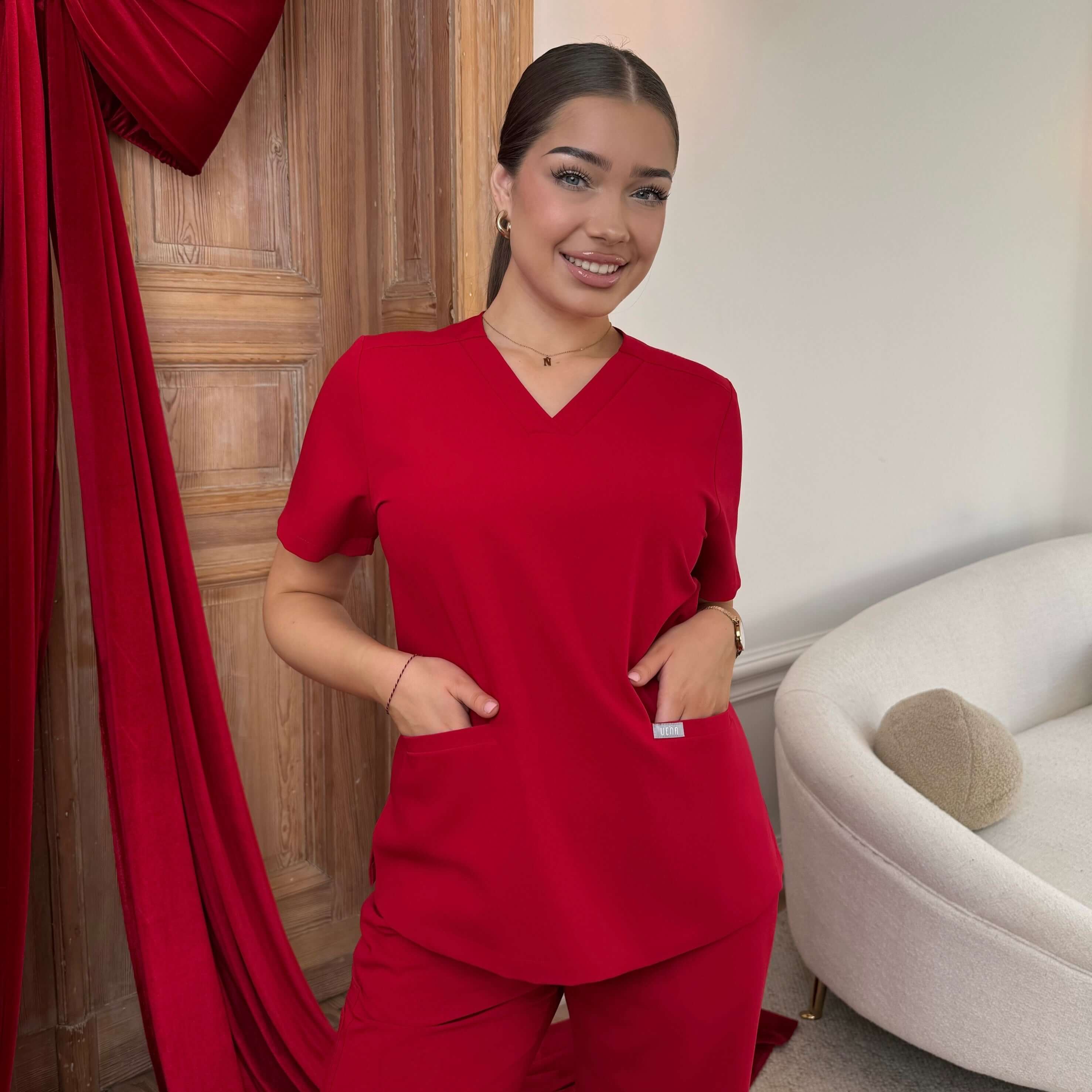EMILY scrubs medical blouse - RED CHERRY
