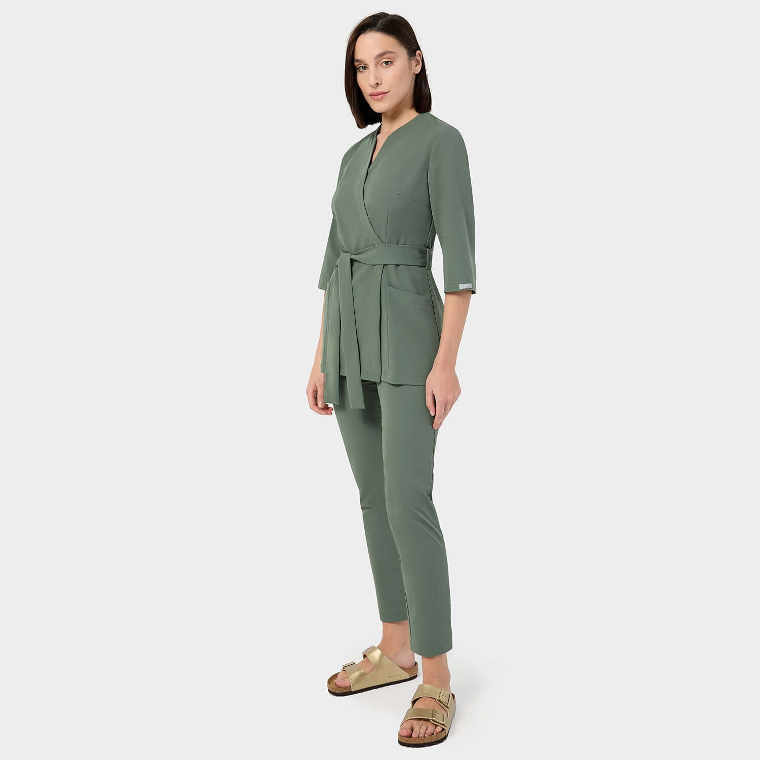 SOPHIA medical apron, 3/4 sleeves - EUCALYPTUS GREEN 